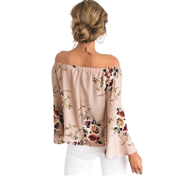 Floral Off The Shoulder Bell Sleeve Blouse - Picture 4 of 7